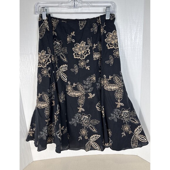 New York & Company Midi Skirt Women's 18 Tan Black Floral Print Flared Boho - Picture 1 of 11